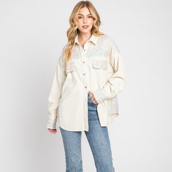 NEW SEWN and SEEN CORDUROY SEQUIN SHIRT SHACKET (2-colors) SM-LG HOLIDAY party - Picture 10 of 11